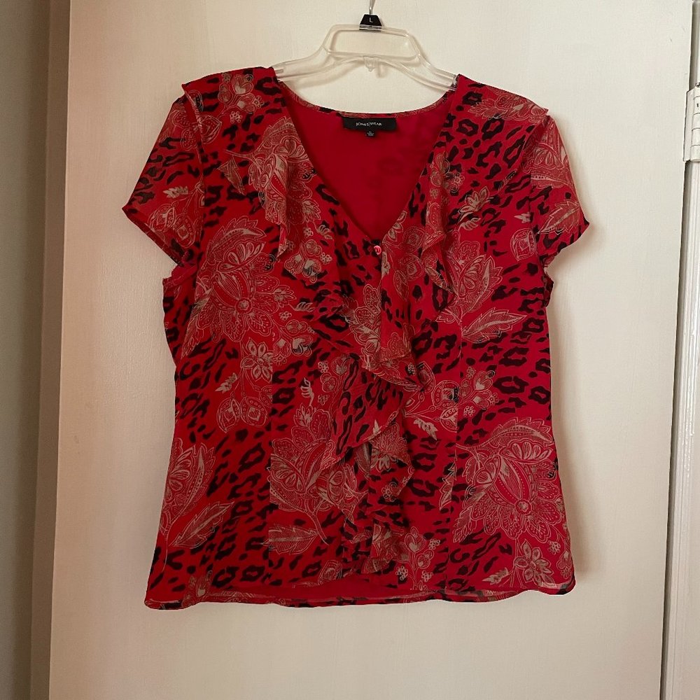 Red Animal & Floral Print Blouse - Jones Wear